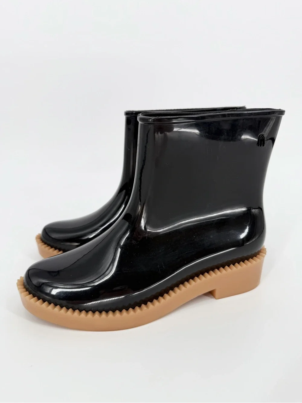 Melissa Rain Drop Boots Black Coturno Platform Ankle Lug Sole Waterproof